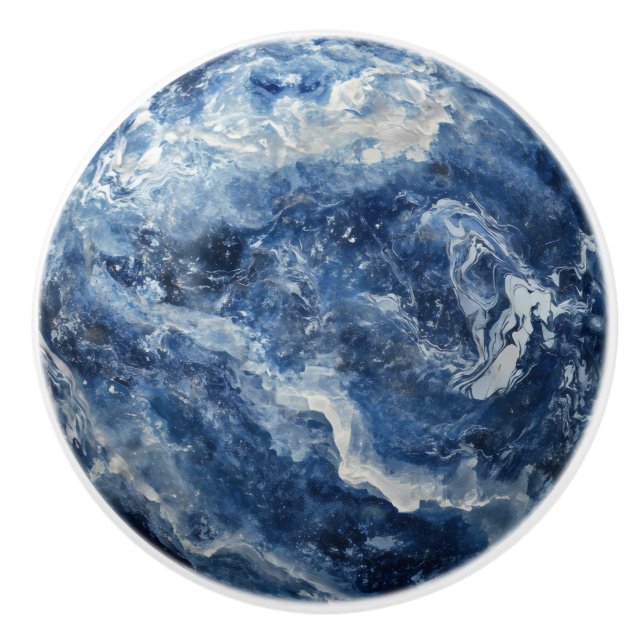 Deep Blue Marble Pattern Ceramic Knob (Front)