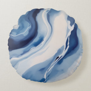 Deep Blue Marble Round Cushion