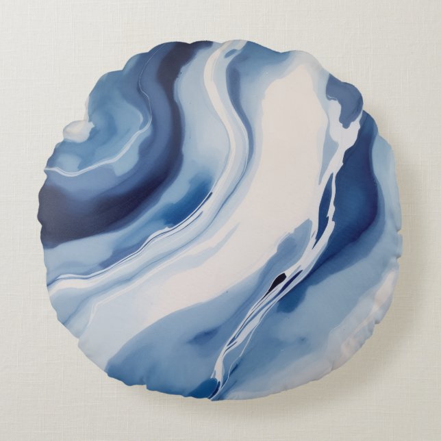 Deep Blue Marble Round Cushion (Front)