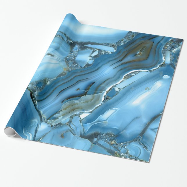 Deep Blue Marble Wrapping Paper (Unrolled)