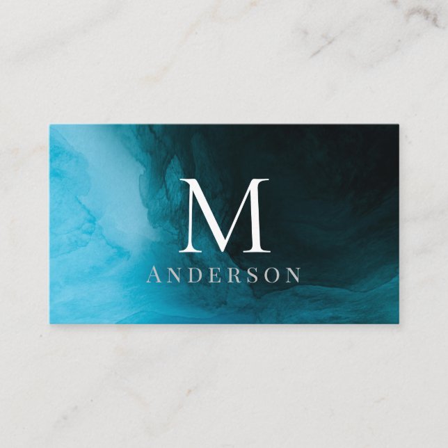 Deep blue Masculine Double Monogram Business Card (Front)