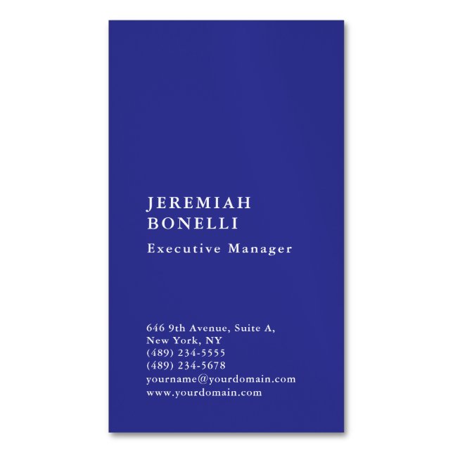 Deep blue minimalist modern plain 	Magnetic business card (Front Vertical)