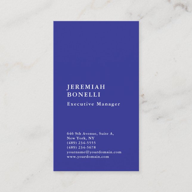 Deep blue minimalist modern premium silk business card (Front)