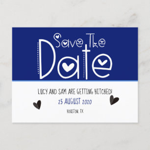 Deep Blue Modern Typography Save The Date Wedding Announcement Postcard