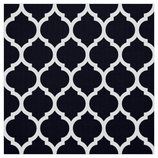 Deep Blue Moroccan lattice Quatrefoil Pattern Fabric (Swatch)