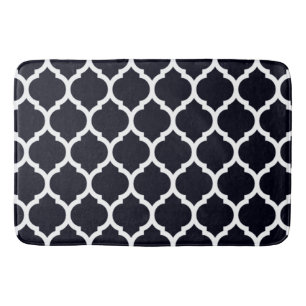 Deep Blue Moroccan Quatrefoil Pattern Bath Mat