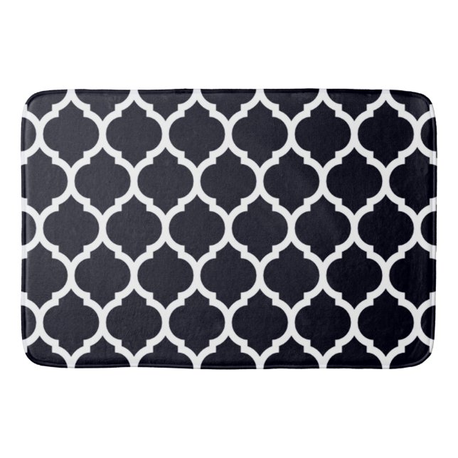 Deep Blue Moroccan Quatrefoil Pattern Bath Mat (Front)