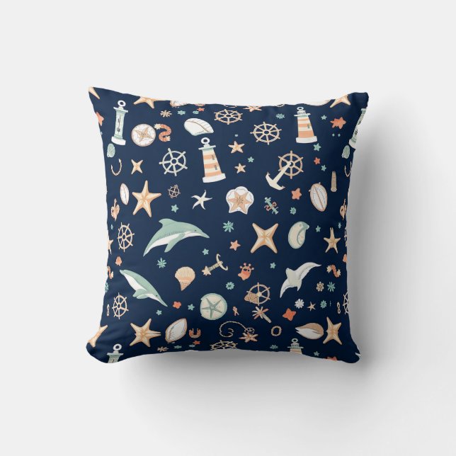Deep Blue Nautical Square Throw Pillows (Front)