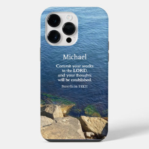 Deep Blue Ocean Photo Christian Bible Verse Name iPhone 14 Pro Max Case