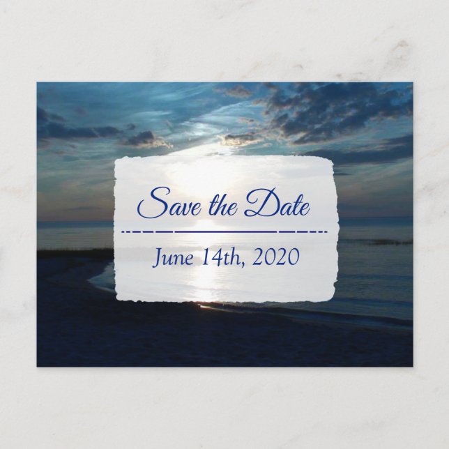 Deep Blue Ocean Sunset Save the Date Postcard (Front)
