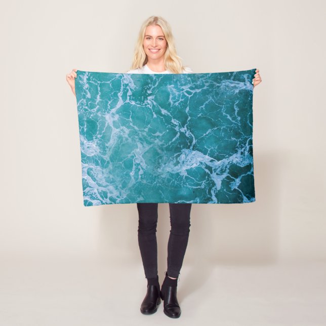 Deep Blue Ocean Waves Fleece Blanket (In Situ)
