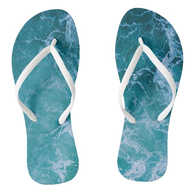 Deep Blue Ocean Waves Flip Flops (Footbed)