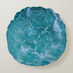Deep Blue Ocean Waves Round Cushion