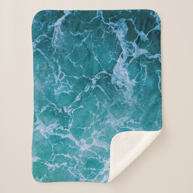 Deep Blue Ocean Waves Sherpa Blanket (Front)