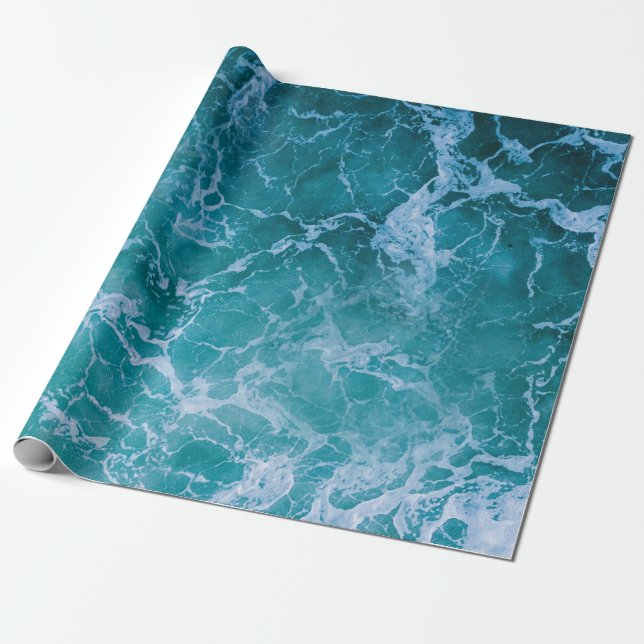 Deep Blue Ocean Waves Wrapping Paper (Unrolled)