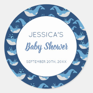 Deep Blue Ocean Whale Baby Boy Baby Shower Classic Round Sticker