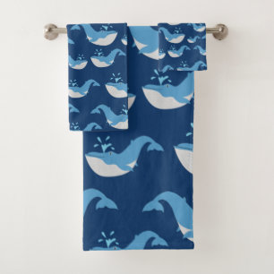 Deep Blue Ocean Whale Pattern Bath Towel Set
