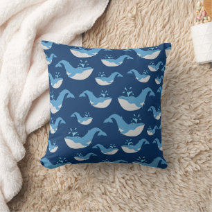 Deep Blue Ocean Whale Pattern Cushion