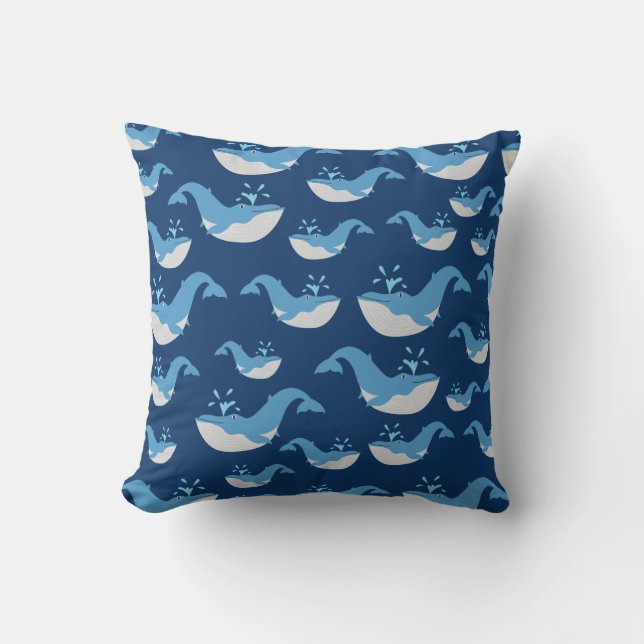 Deep Blue Ocean Whale Pattern Cushion (Front)