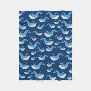 Deep Blue Ocean Whale Pattern Fleece Blanket