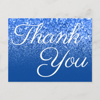 Deep Blue Ombre Bokeh Glitter Thank You Postcard