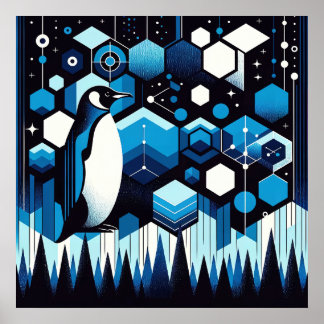 Deep Blue Penguin Cool Ice Snow Winter Antarctic Poster