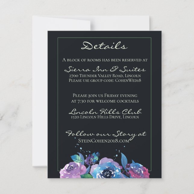 Deep Blue Purple Moody Twilight Floral Wedding Invitation (Front)