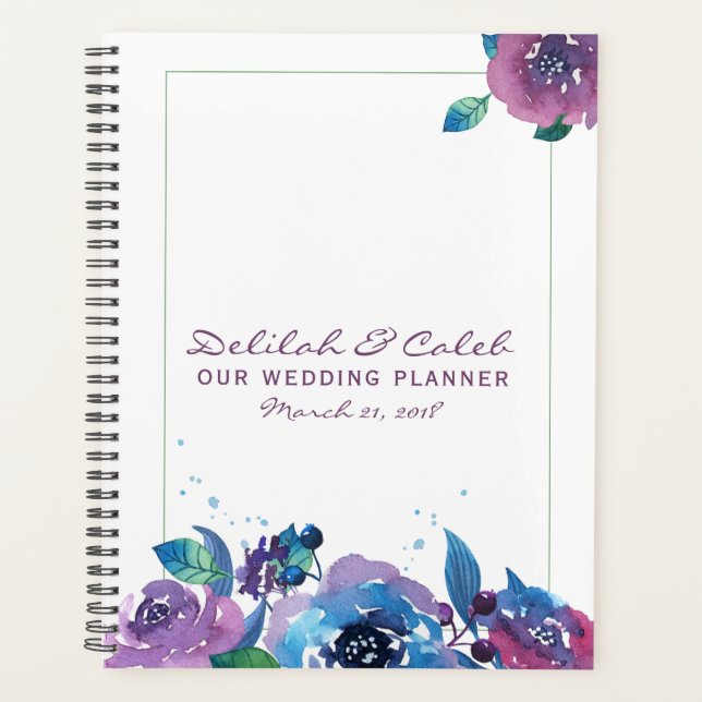 Deep Blue Purple Moody Twilight Floral Wedding Planner (Front)