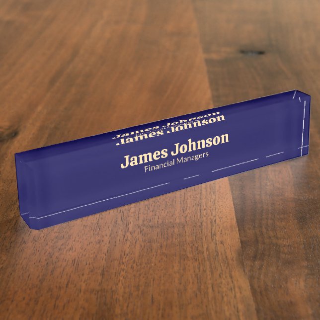 Deep blue Retro Bold Serif Desk Name Plate (Side)