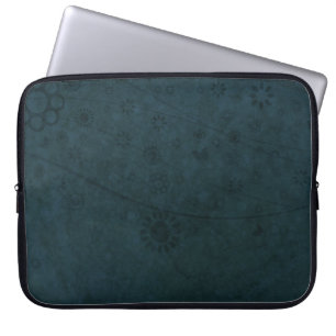 Deep Blue Retro Flowers and Butterflies Abstract Laptop Sleeve