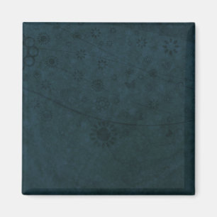 Deep Blue Retro Flowers and Butterflies Abstract Magnet