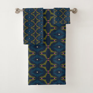 Deep Blue Retro Vintage Pattern Bath Towel Set