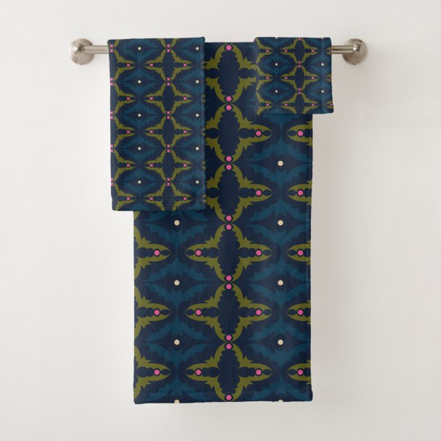 Deep Blue Retro Vintage Pattern  Bath Towel Set (Insitu)
