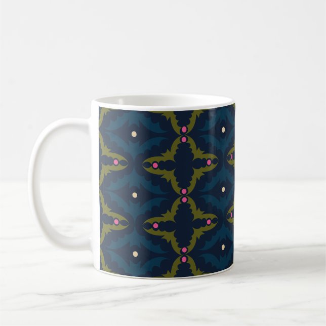 Deep Blue Retro Vintage Pattern  Coffee Mug (Left)