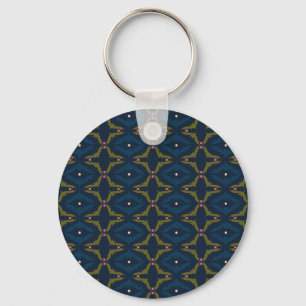 Deep Blue Retro Vintage Pattern Key Ring