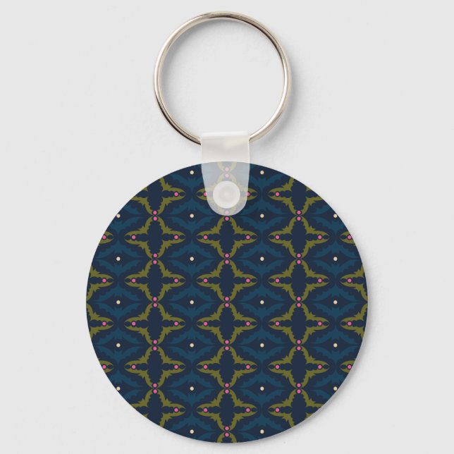 Deep Blue Retro Vintage Pattern  Key Ring (Front)