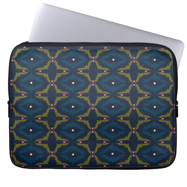 Deep Blue Retro Vintage Pattern  Laptop Sleeve (Front)