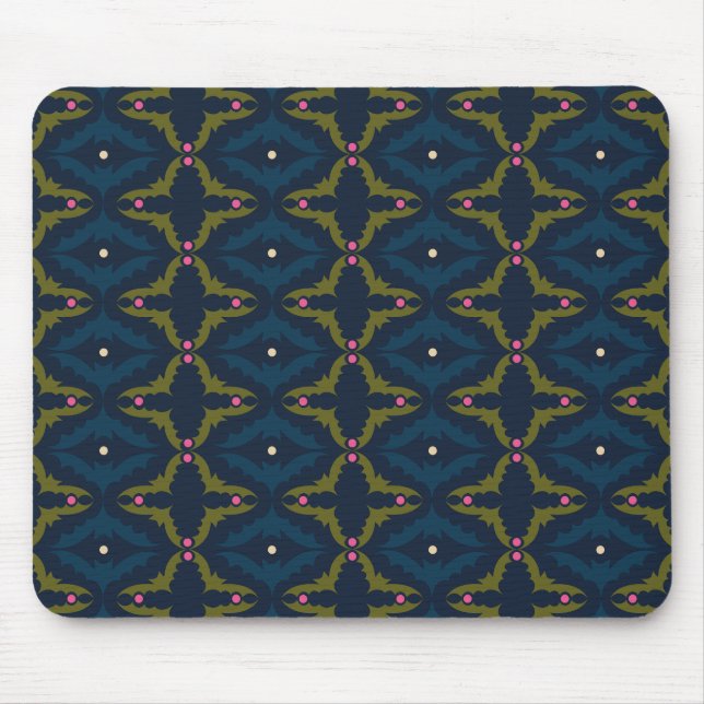Deep Blue Retro Vintage Pattern  Mouse Mat (Front)