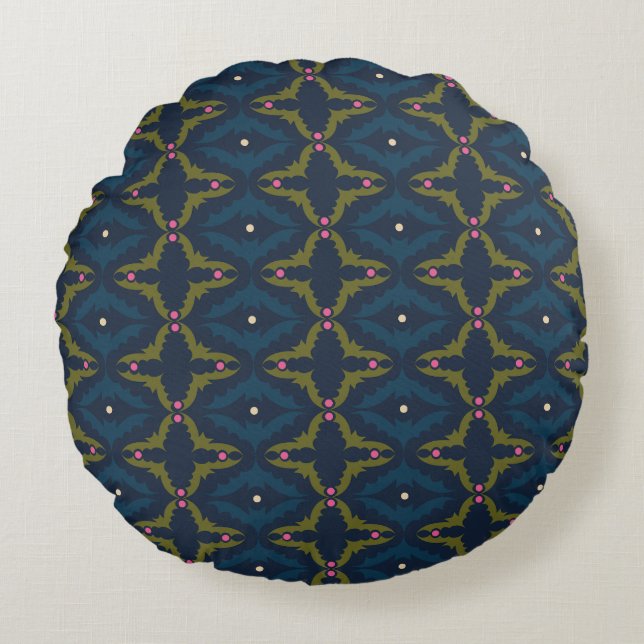 Deep Blue Retro Vintage Pattern  Round Cushion (Front)