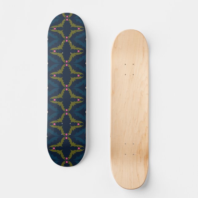 Deep Blue Retro Vintage Pattern  Skateboard (Front)