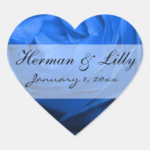 Deep Blue Rose Personalised Wedding Heart Sticker
