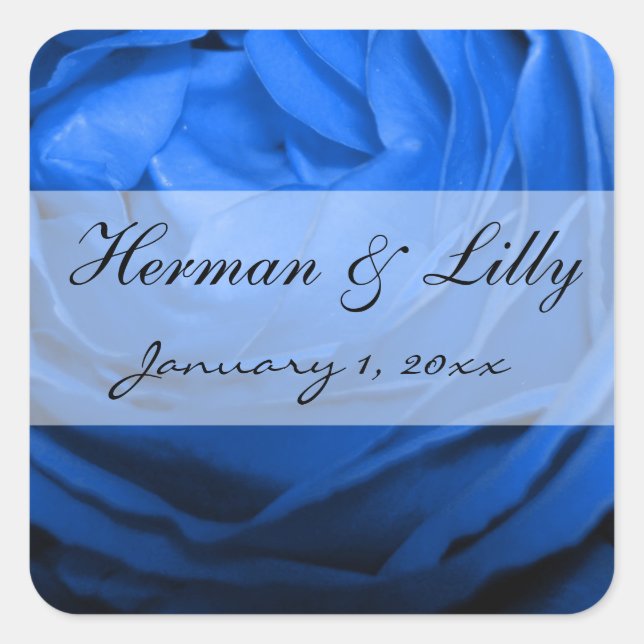 Deep Blue Rose Personalised Wedding Square Sticker (Front)