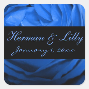 Deep Blue Rose Personalised Wedding Square Sticker