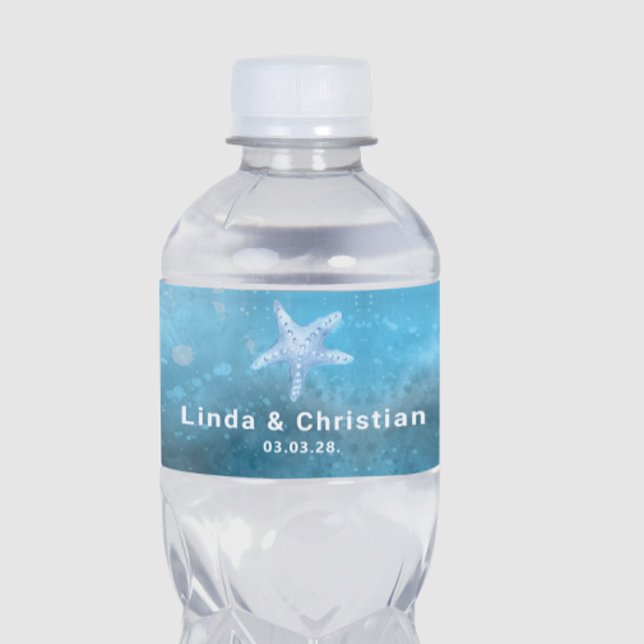 Deep Blue Sea Summer Wedding  Water Bottle Label (Creator Uploaded)