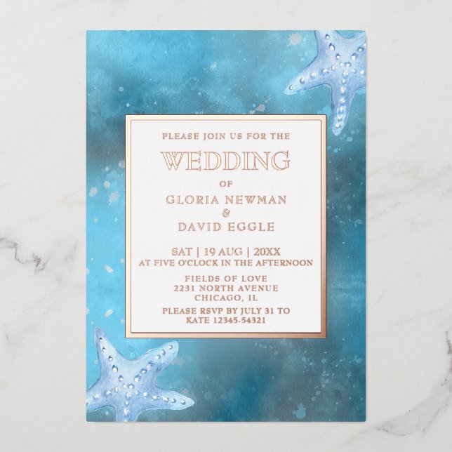 Deep Blue Sea Wedding Real Foil  (Front)