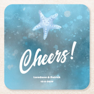 Deep Blue Sea Wedding Square Paper Coaster
