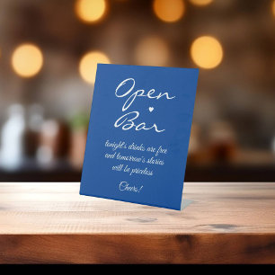 Deep Blue Signature Script Open Bar Pedestal Sign