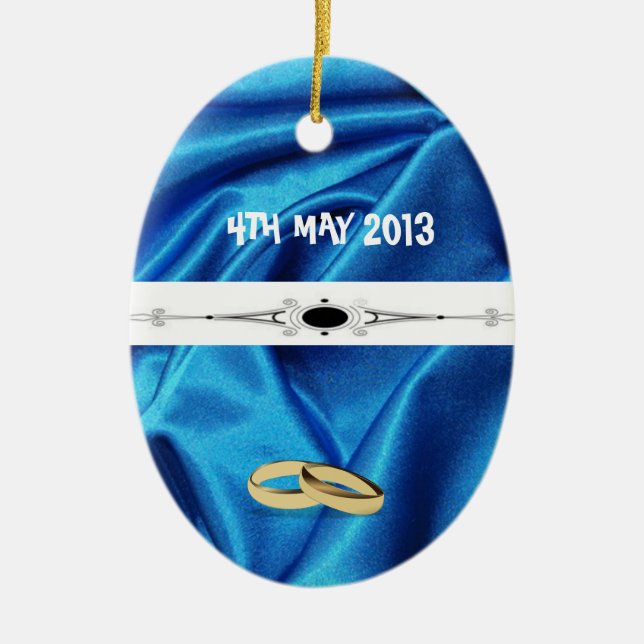 Deep Blue Silk Effect Wedding Ceramic Tree Decoration (Front)