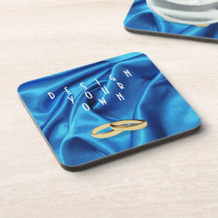 Deep Blue Silk Effect Wedding Drink Coaster