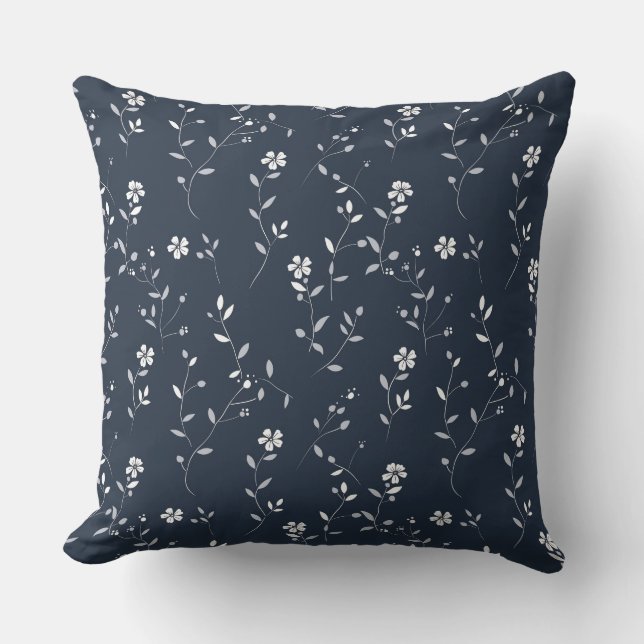Deep Blue Simple Botanical Cushion (Front)